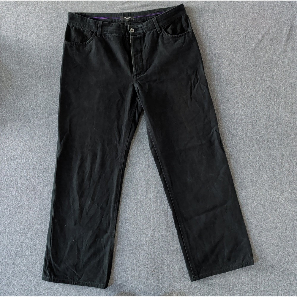TED BAKER Vtg Black Wide Leg Chino Trousers‎ Dress Pants 36x31 Button Fly VGUC